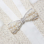 Cream Sequin Knit Tailored Midi Dress Avalabel