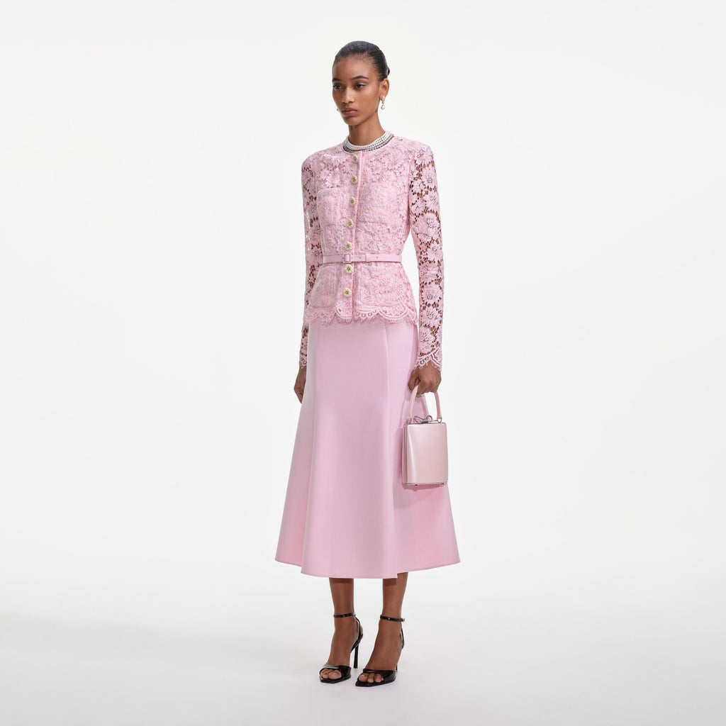 Pink Tailored Lace Midi Dress Avalabel