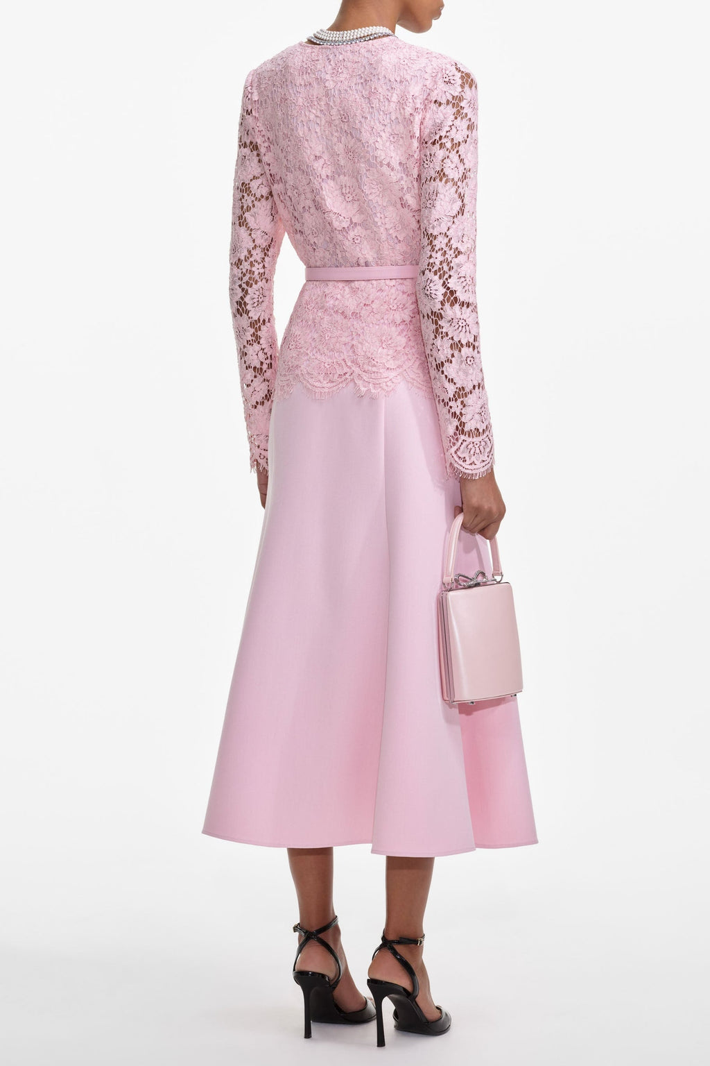Pink Tailored Lace Midi Dress Avalabel