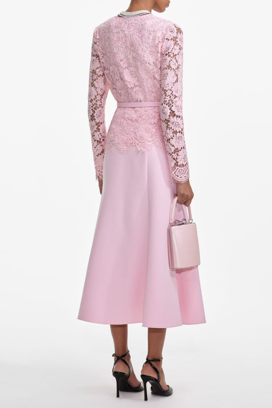 Pink Tailored Lace Midi Dress