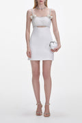 White Crepe Pearl Bow Mini Dress Avalabel