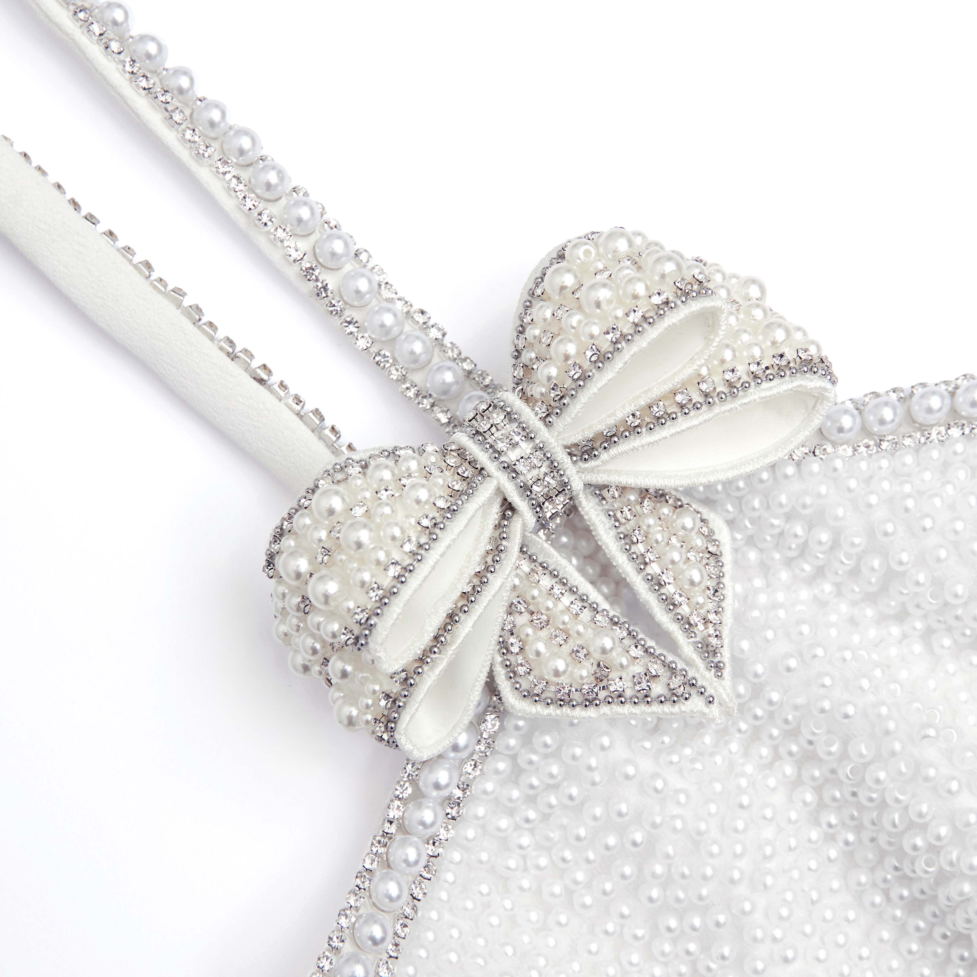 White Crepe Pearl Bow Mini Dress Avalabel