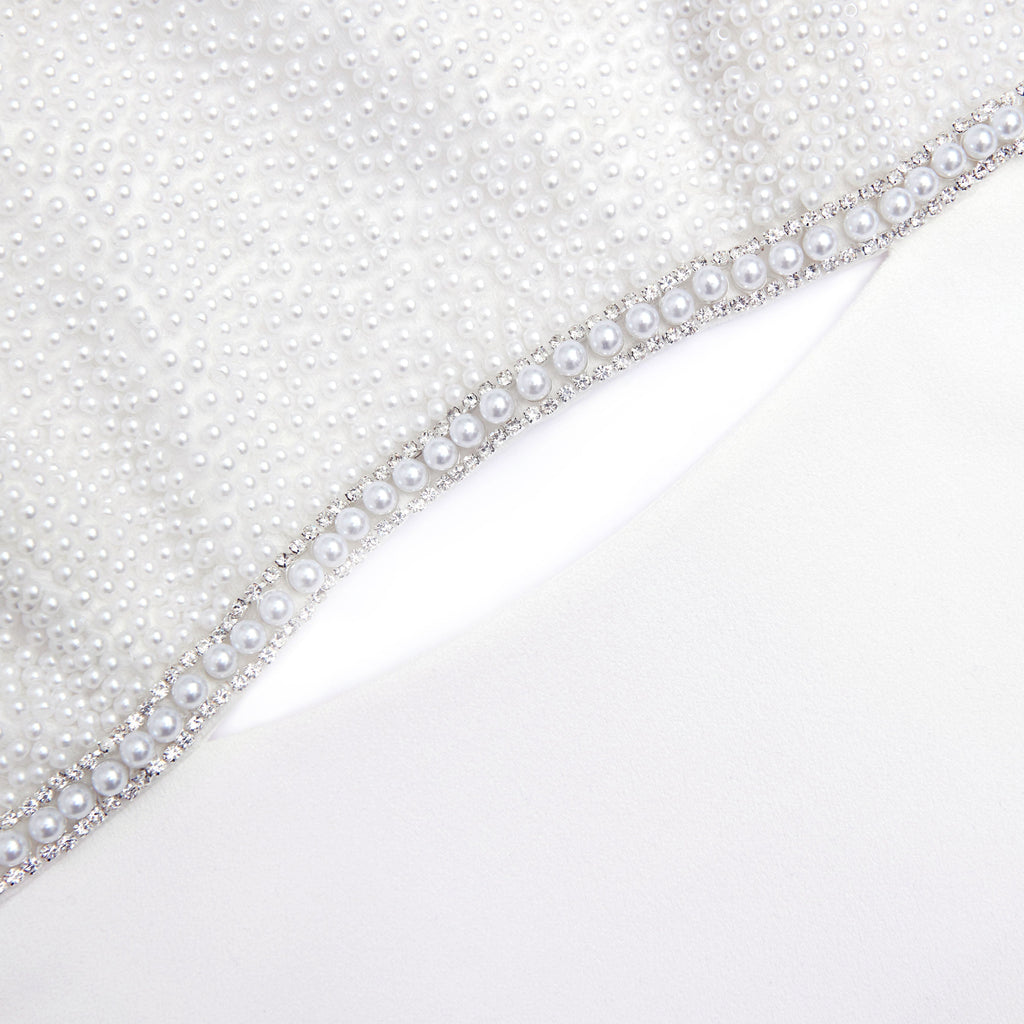 White Crepe Pearl Bow Mini Dress Avalabel