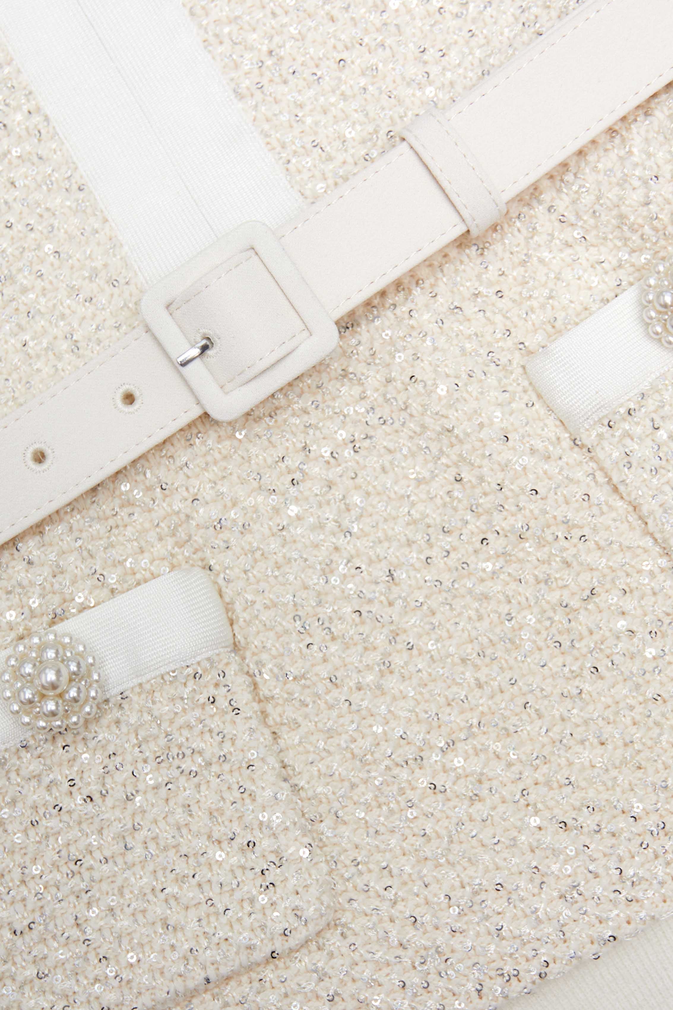 vicky Cream Sequin Knit top skirt set Avalabel
