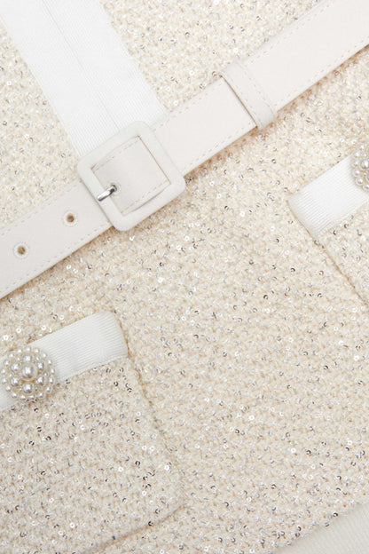 vicky Cream Sequin Knit top skirt set