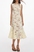 Marjorie Yellow Crochet Lace Hollow Midi Dress Avalabel