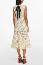 Marjorie Yellow Crochet Lace Hollow Midi Dress Avalabel