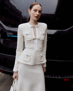 Cream Sequin Knit Tailored Midi Dress Avalabel