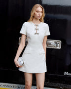 Deirdre Cream Boucle Bow Mini Dress Avalabel