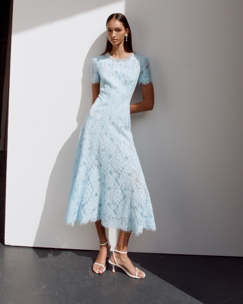 valerie Blue Lace Embellished Midi Dress Avalabel