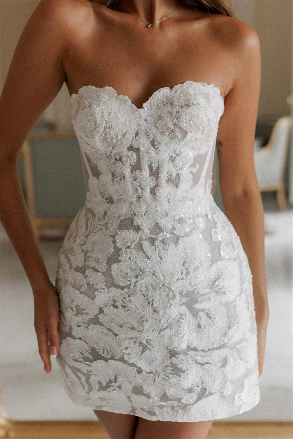 Jillian Strapless Lace Mini Dress In White Avalabel
