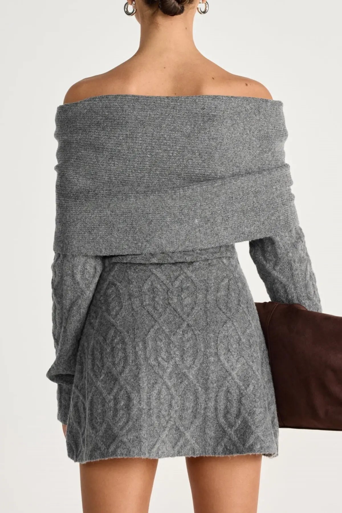 gwendolyn Off Shoulder Knit Mini Dress - Grey Avalabel