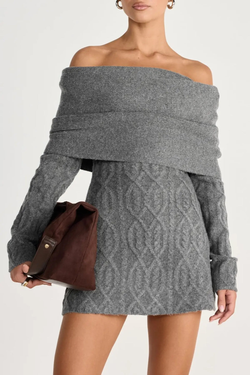 gwendolyn Off Shoulder Knit Mini Dress - Grey Avalabel