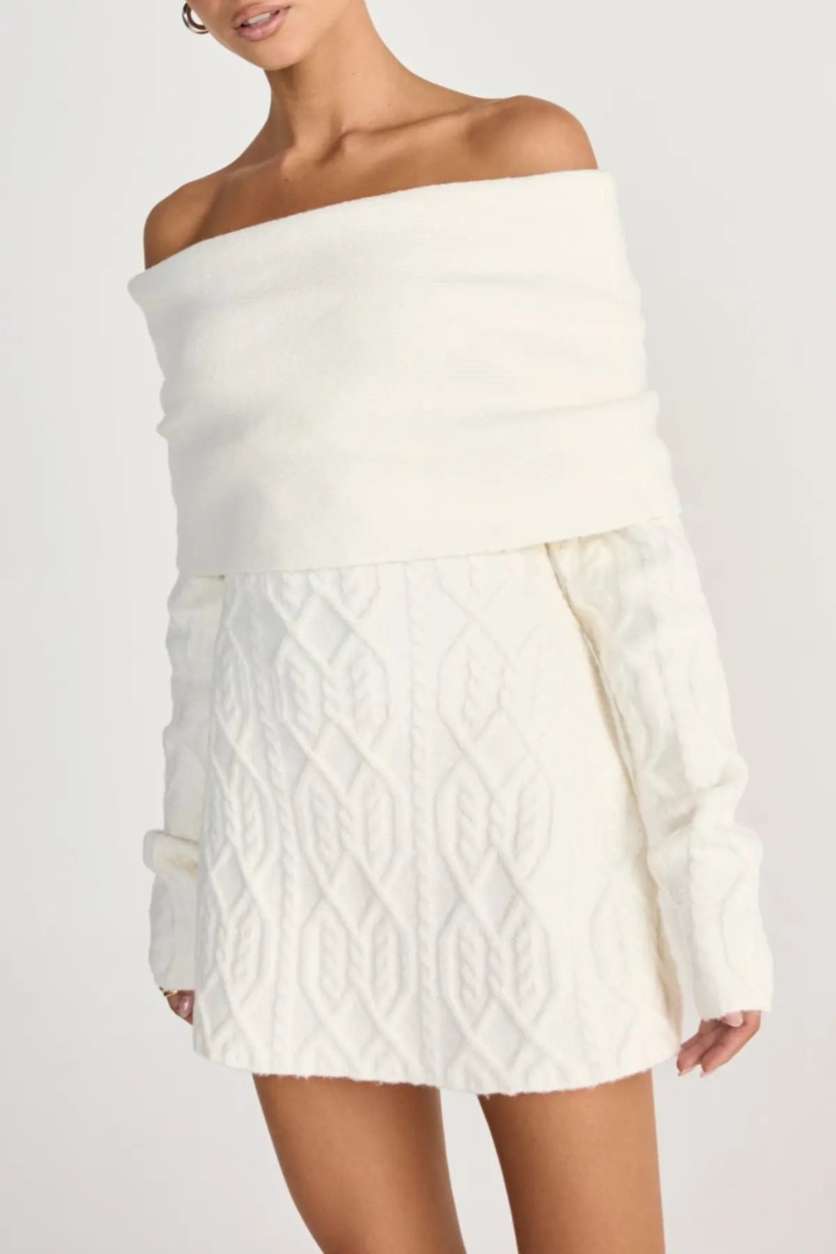 gwendolyn Off Shoulder Knit Mini Dress - White Avalabel