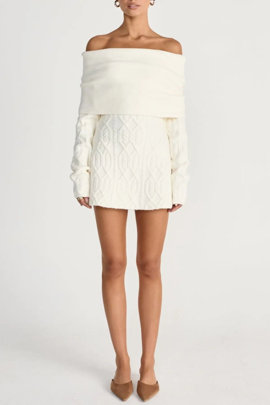 gwendolyn Off Shoulder Knit Mini Dress - White Avalabel