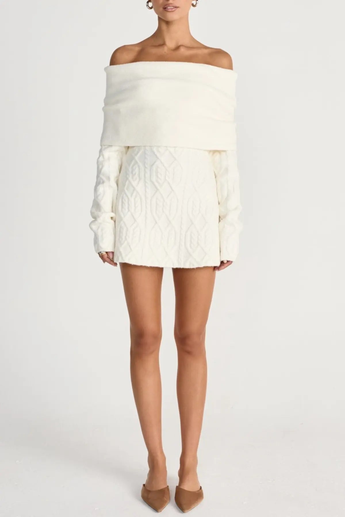 gwendolyn Off Shoulder Knit Mini Dress - White Avalabel