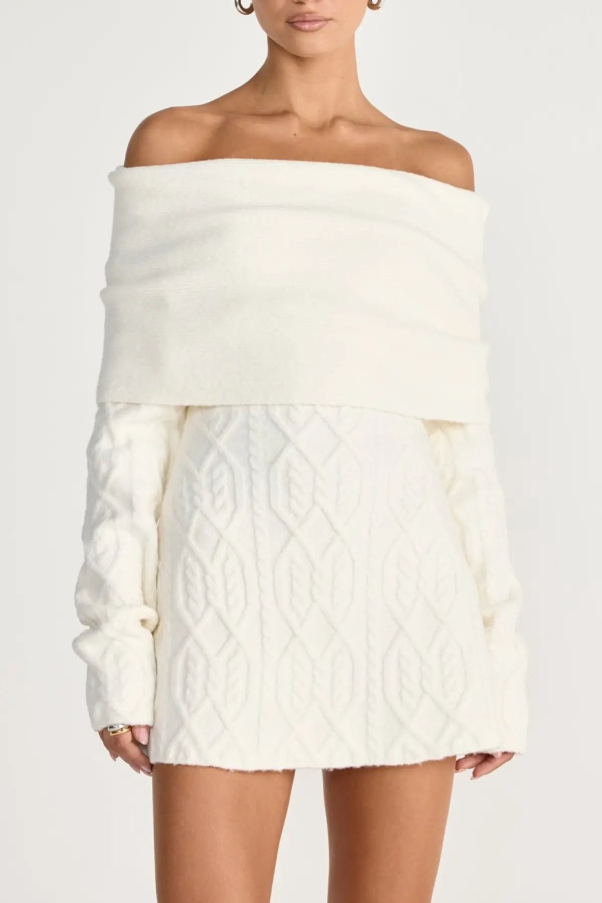 gwendolyn Off Shoulder Knit Mini Dress - White Avalabel