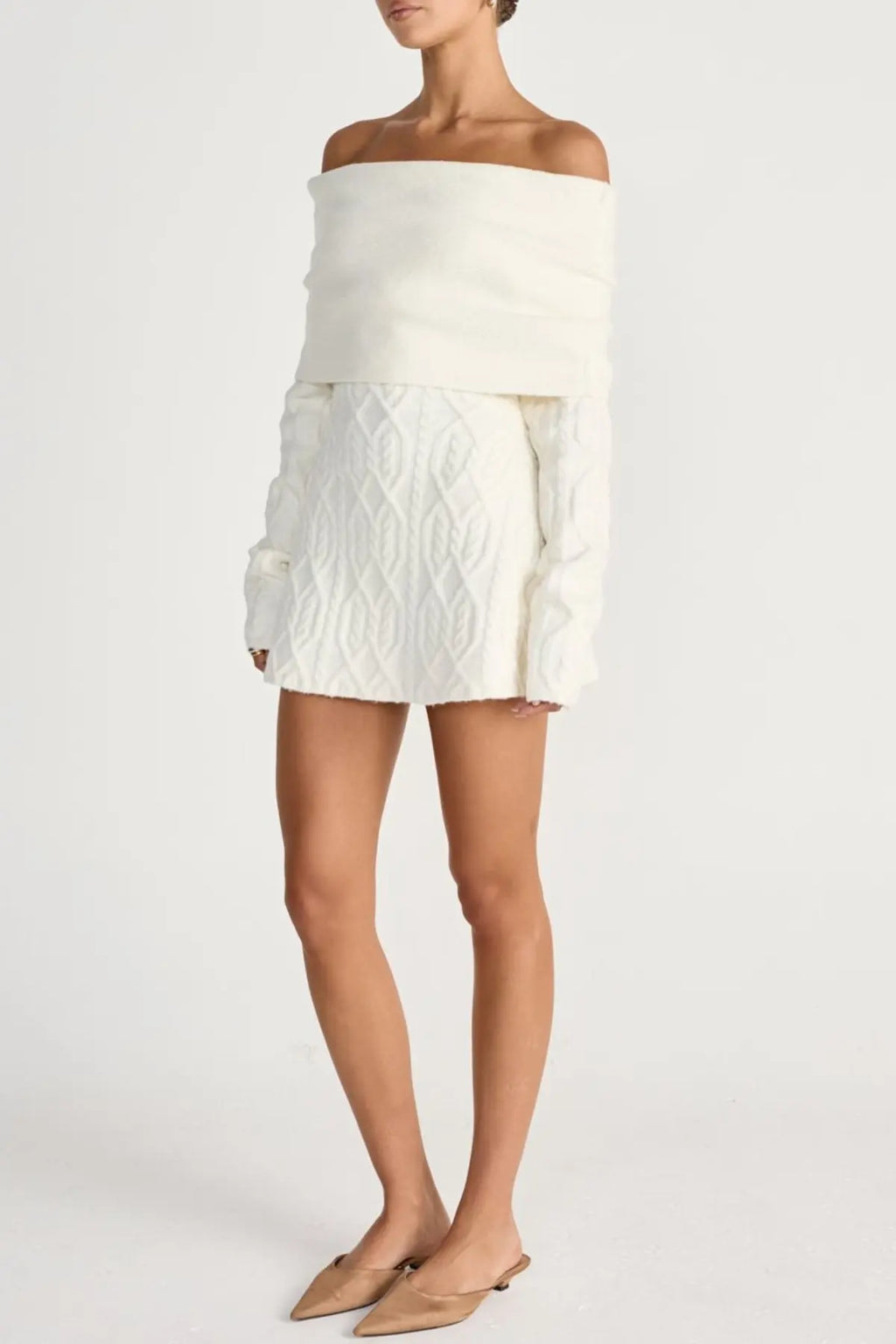 gwendolyn Off Shoulder Knit Mini Dress - White Avalabel
