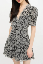 Black V-Neckline Guipure Mini Dress Avalabel