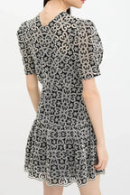 Black V-Neckline Guipure Mini Dress Avalabel