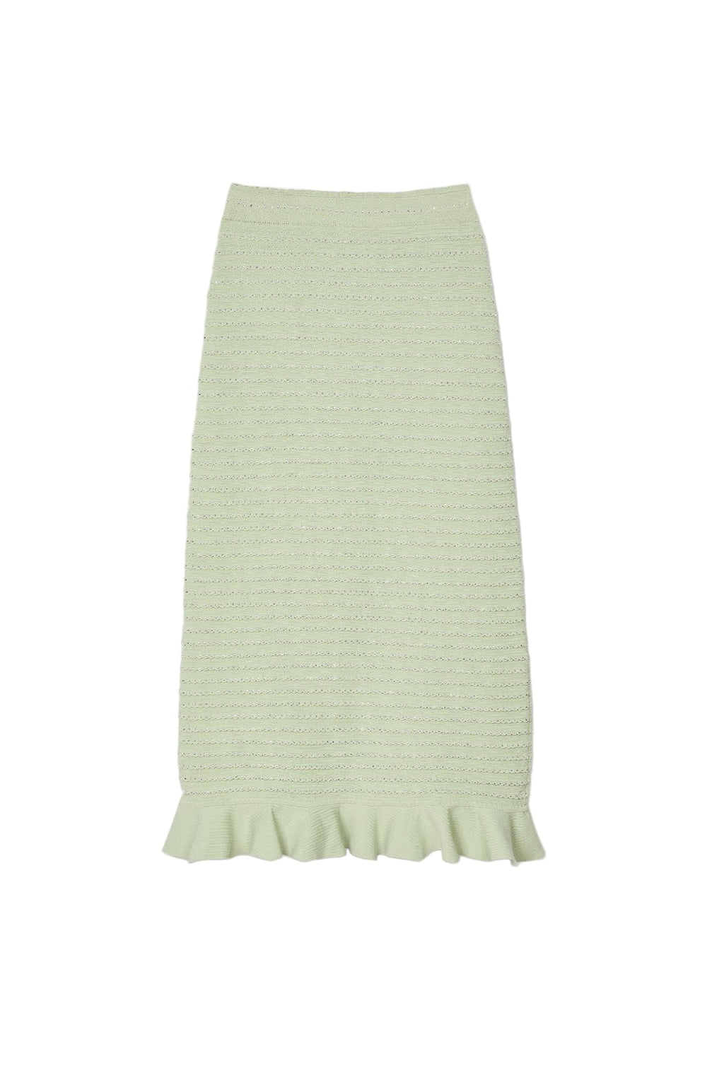 Rhinestone Knit Maxi Skirt in Almond Green Avalabel