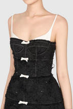 Santos Bow Jacquard Beaded Mini Dress - Black Avalabel
