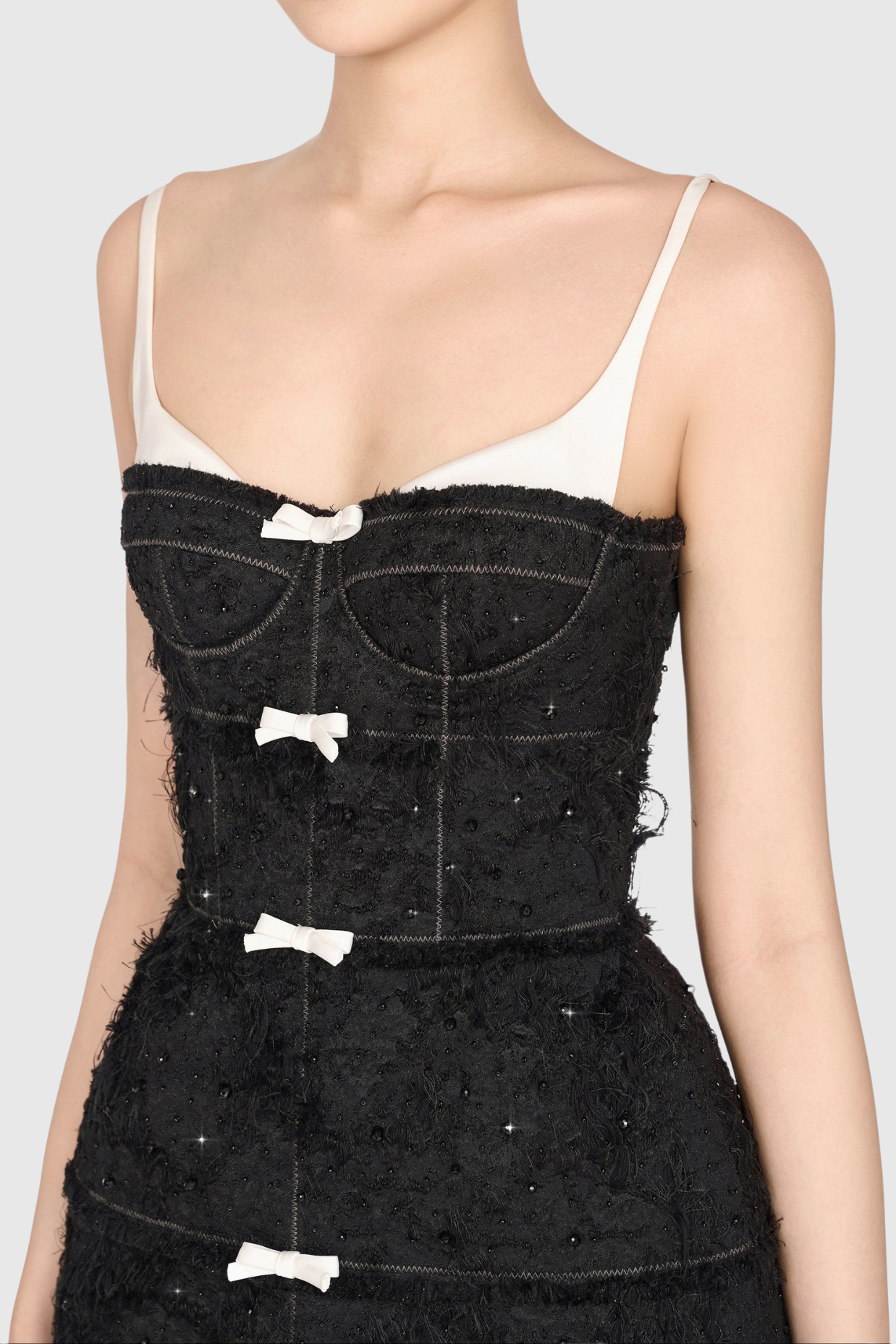 Santos Bow Jacquard Beaded Mini Dress - Black Avalabel