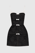 Santos Bow Jacquard Beaded Mini Dress - Black Avalabel