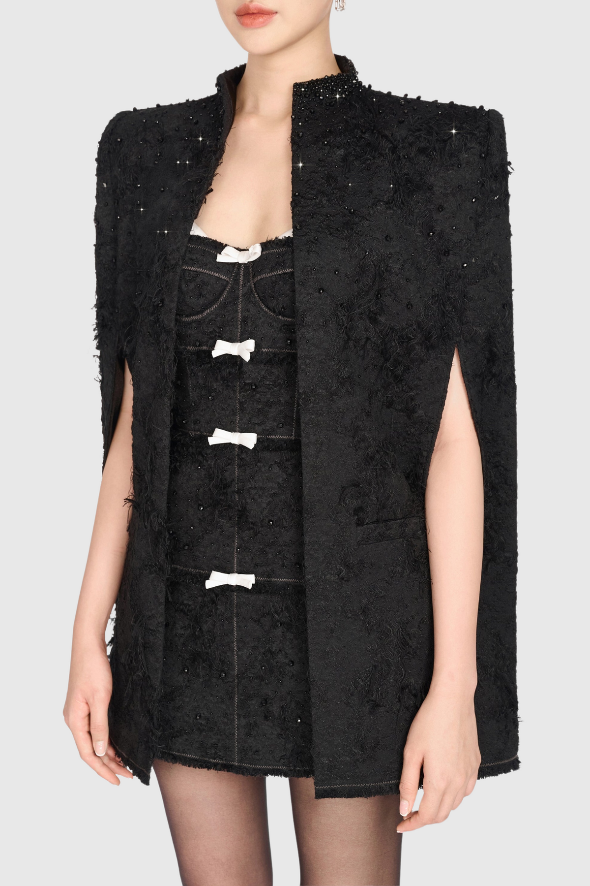 Santos Jacquard Beaded Cape - Black Avalabel