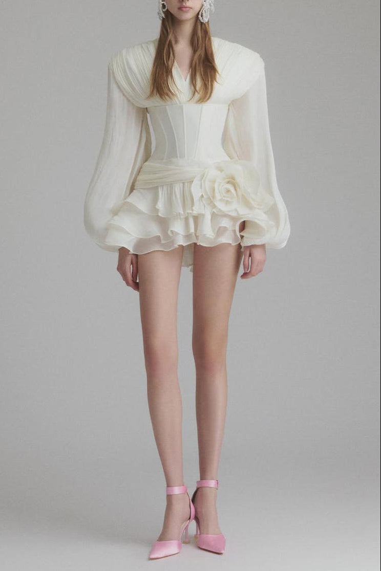 Flower Coastal Mini Dress In Ivory Avalabel