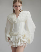Flower Coastal Mini Dress In Ivory Avalabel