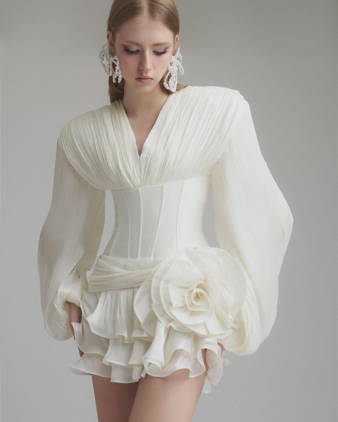 Flower Coastal Mini Dress In Ivory Avalabel