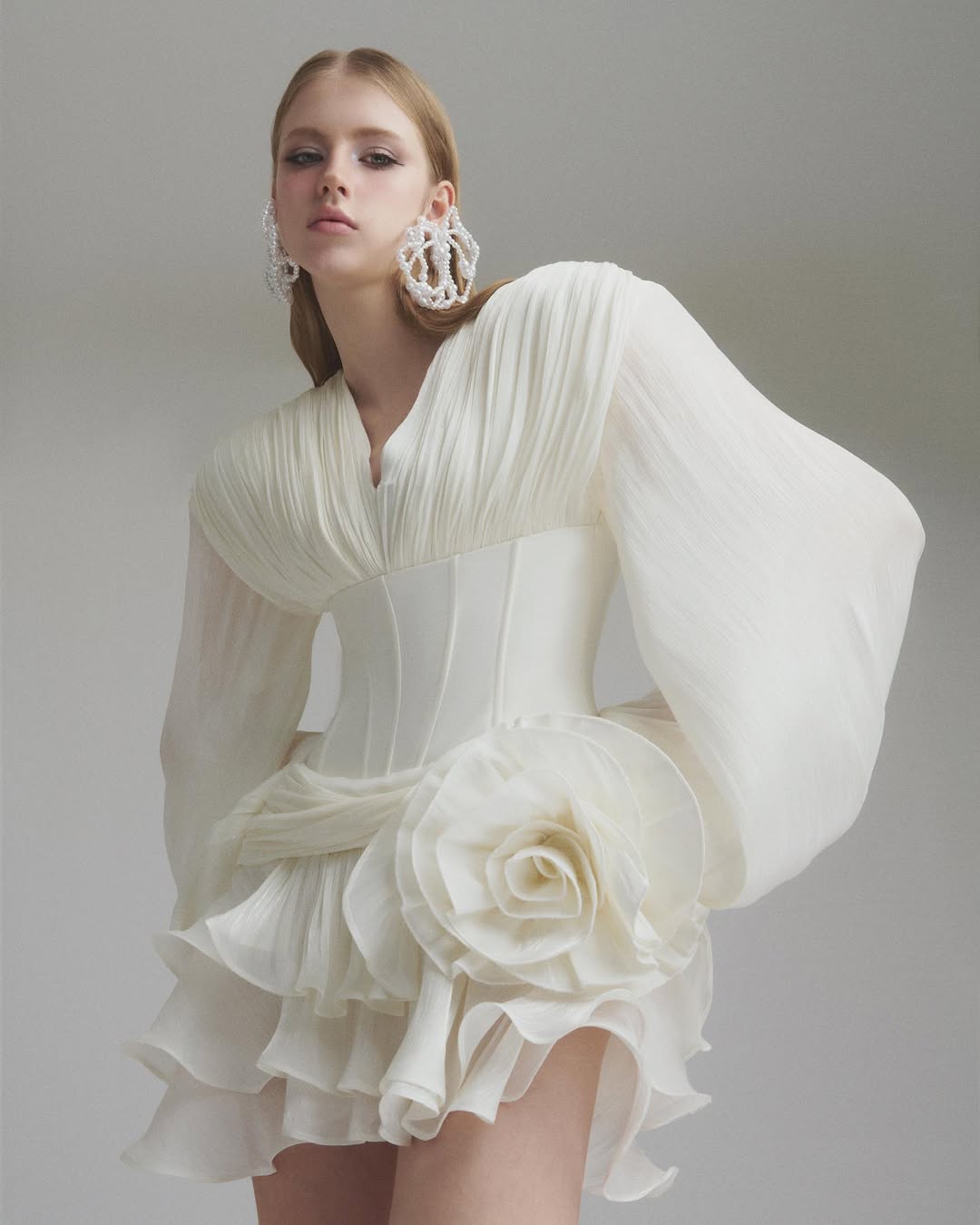 Flower Coastal Mini Dress In Ivory Avalabel