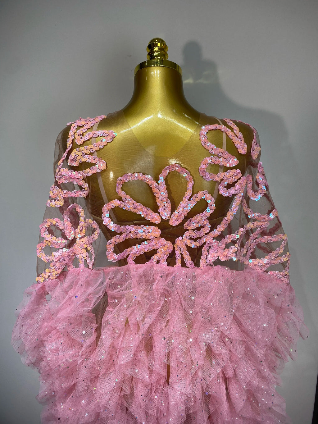 Sparkly Mesh See Through Maxi Dress In Pink Avalabel