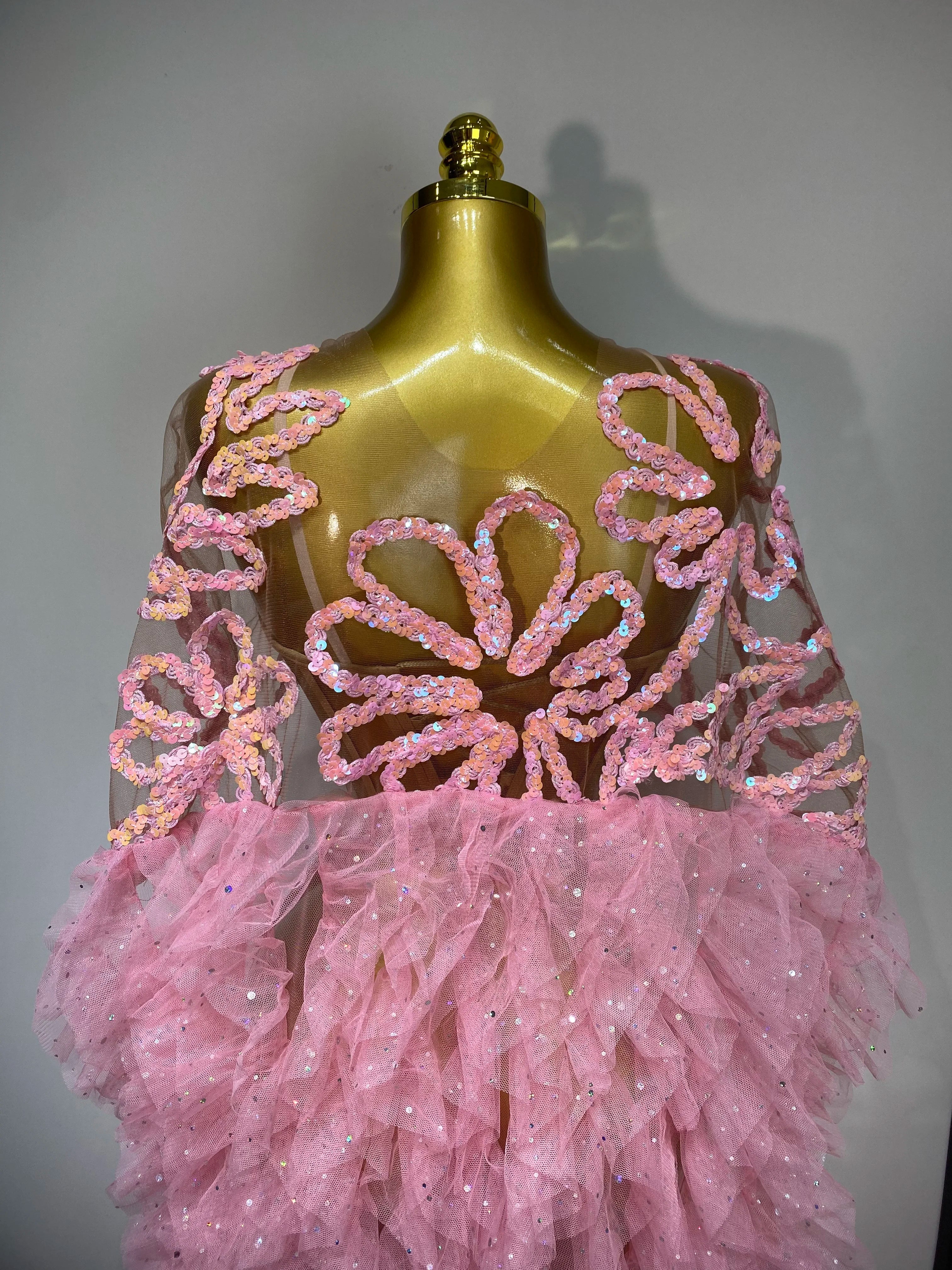 Sparkly Mesh See Through Maxi Dress In Pink Avalabel