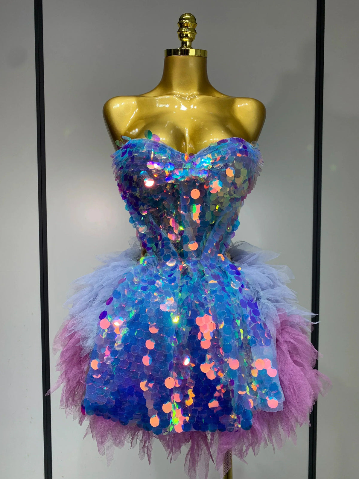 Sparkly Sequins Ruffles Backless Two Pieces Set Avalabel