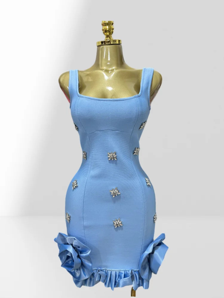 Diamonds Sleeveless Ruffles Bodycon Mini Bandage Dress Avalabel
