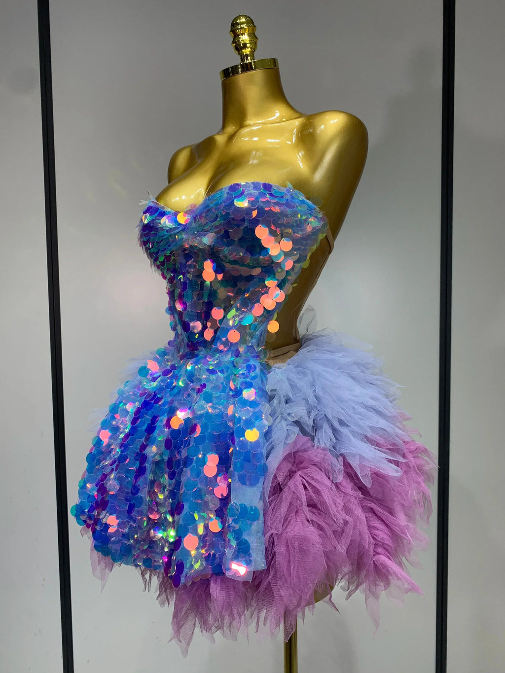 Sparkly Sequins Ruffles Backless Two Pieces Set Avalabel