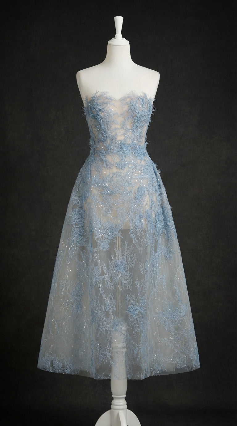 Blue Beaded Lace Dress Avalabel