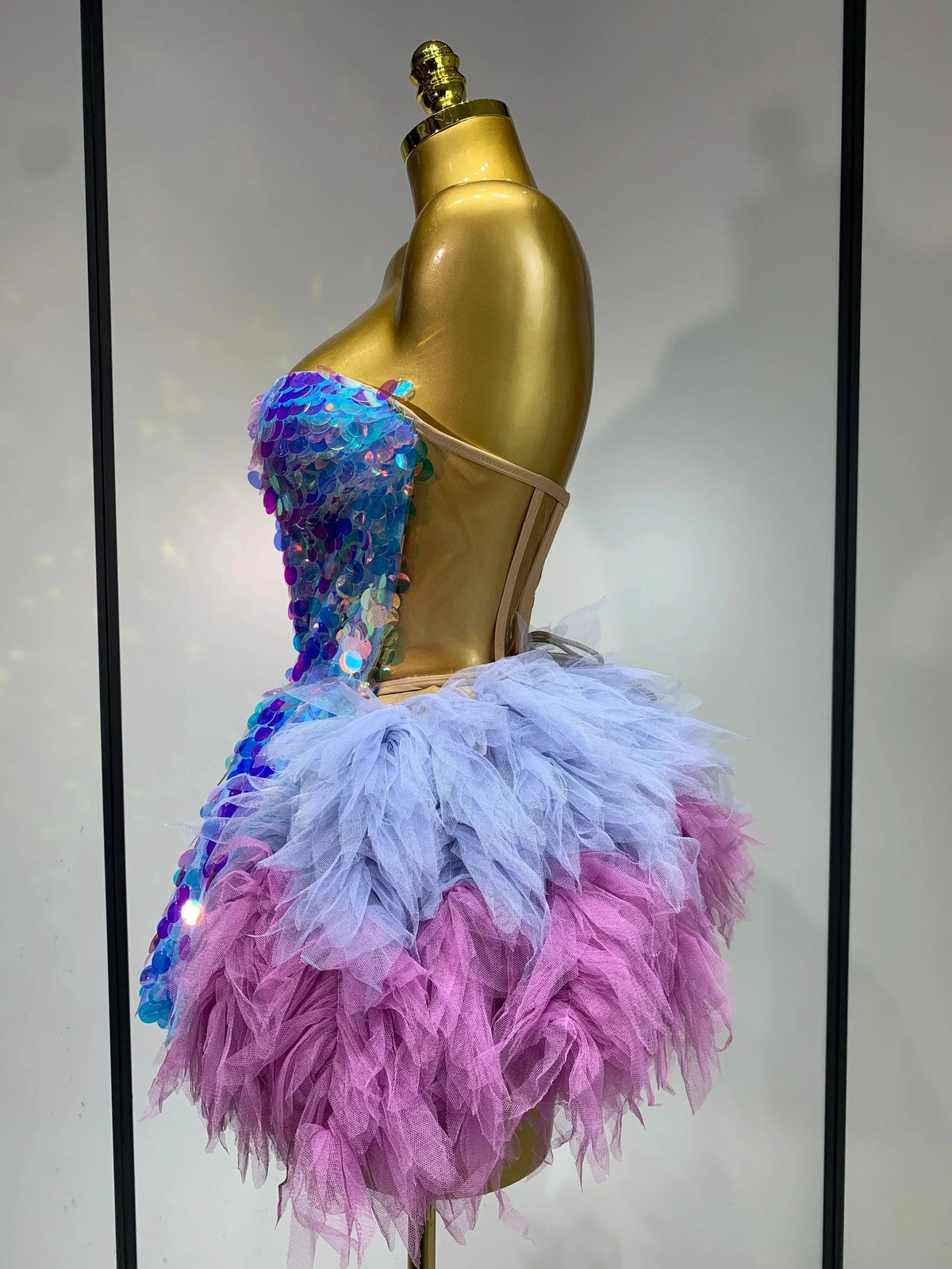 Sparkly Sequins Ruffles Backless Two Pieces Set Avalabel