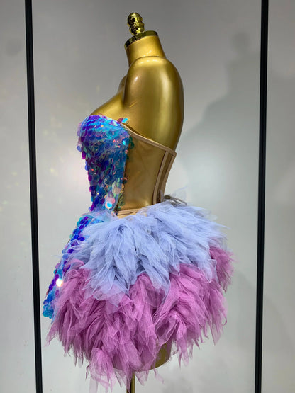Sparkly Sequins Ruffles Backless Two Pieces Set