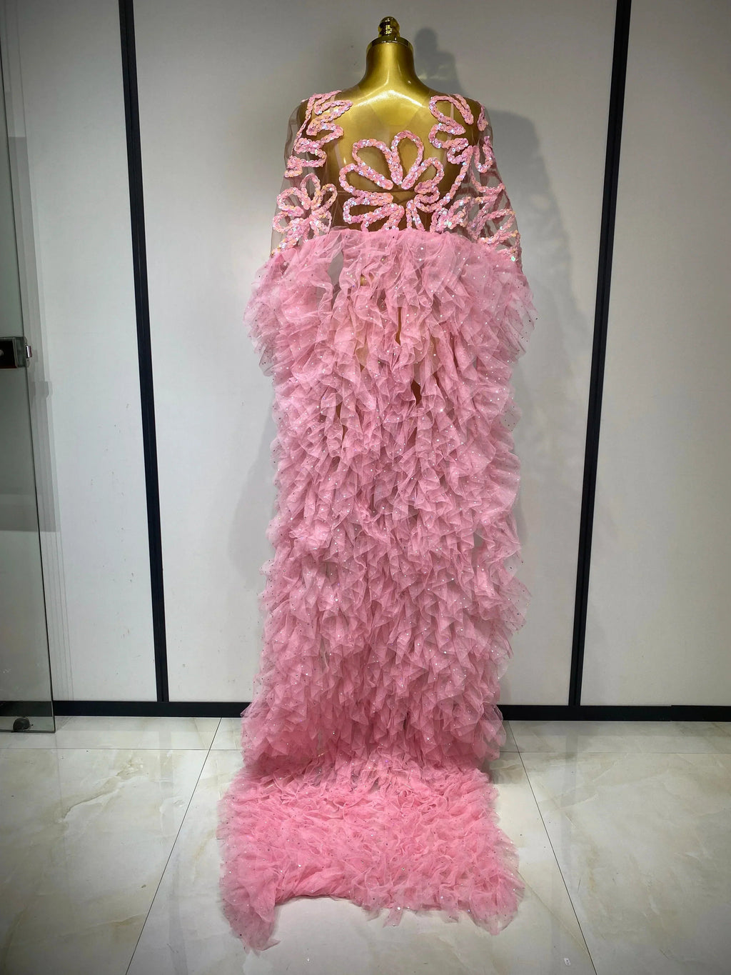Sparkly Mesh See Through Maxi Dress In Pink Avalabel