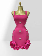 Diamonds Sleeveless Ruffles Bodycon Mini Bandage Dress Avalabel
