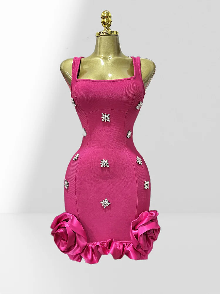 Diamonds Sleeveless Ruffles Bodycon Mini Bandage Dress Avalabel