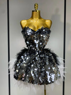 Sparkly Sequins Ruffles Backless Two Pieces Set Avalabel