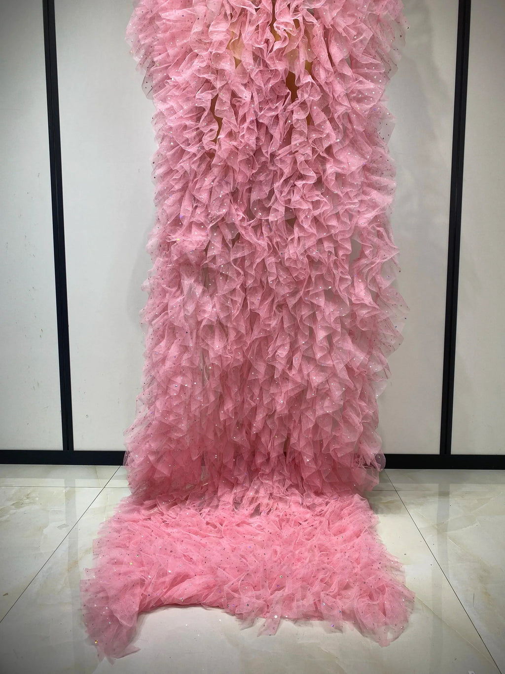 Sparkly Mesh See Through Maxi Dress In Pink Avalabel