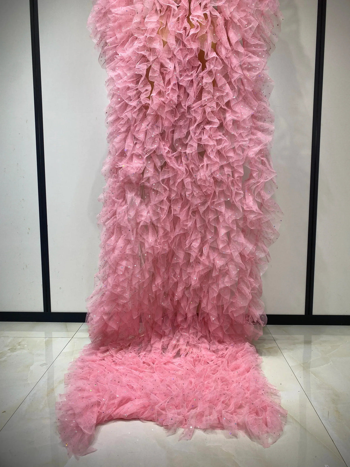 Sparkly Mesh See Through Maxi Dress In Pink Avalabel