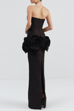 Floral Appliqué Strapless Maxi Bandage Dress - Black Avalabel