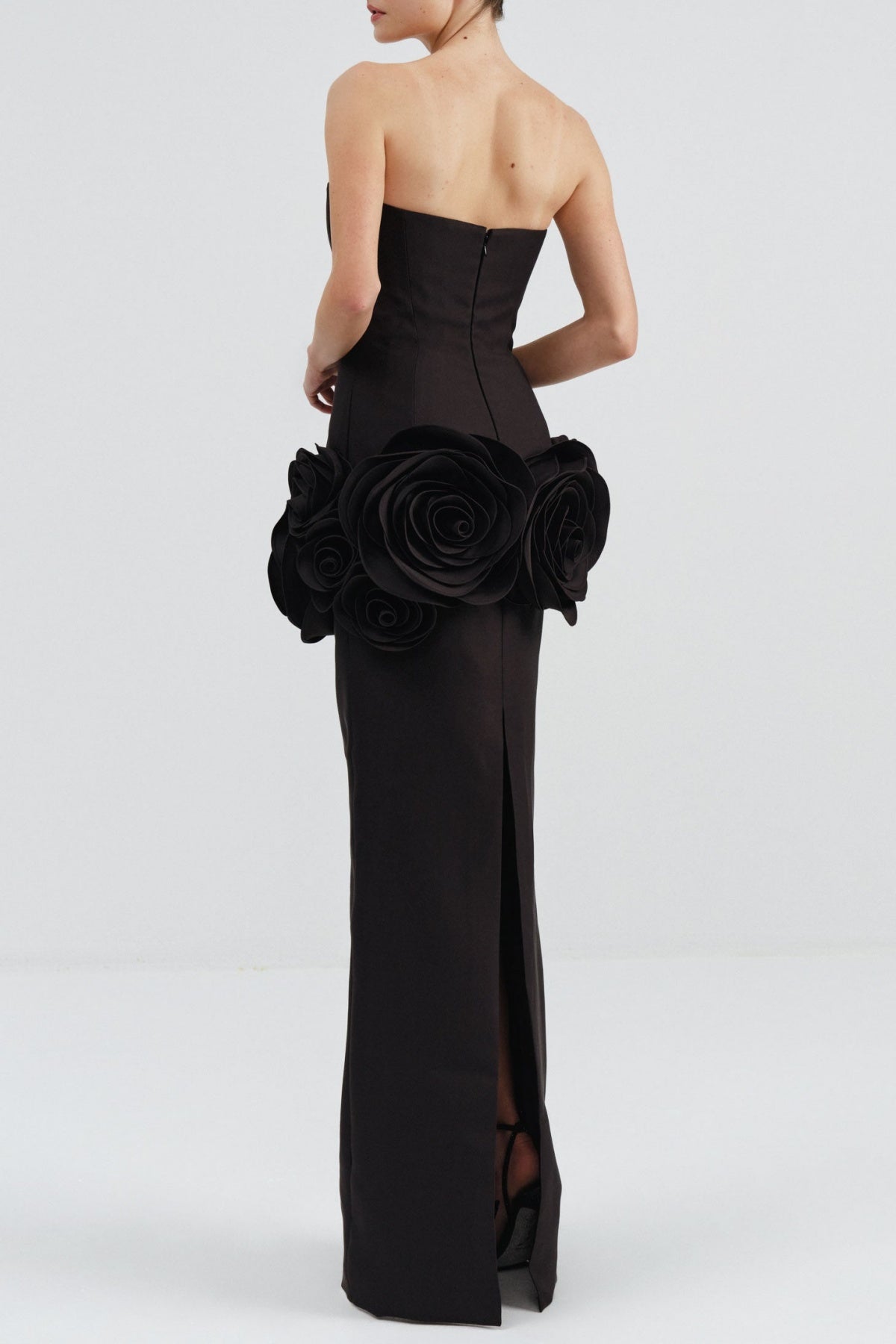 Floral Appliqué Strapless Maxi Bandage Dress - Black Avalabel