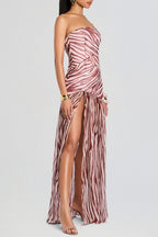 Shmaka Zebra Print Strapless Slit Maxi Dress Avalabel
